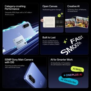 OnePlus Nord CE5 | Massive 7100mAh Battery | MediaTek Dimensity 8350 Apex | Powered by OnePlus AI | 8GB + 128GB | Marble Mist