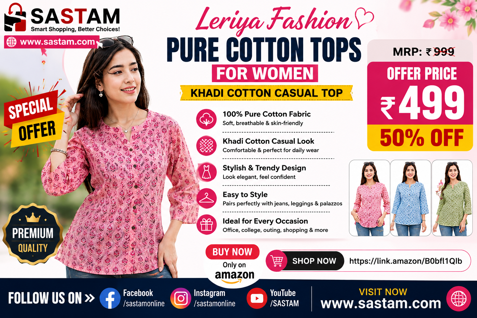 Leriya Fashion Pure Cotton Tops for Women