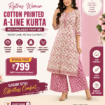 Rytras Women Cotton Printed A-Line Kurta with Palazzo Pant Set