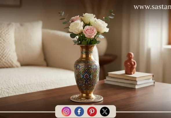 Handcrafted Brass Meenakari Vase: Elevate Home Decor