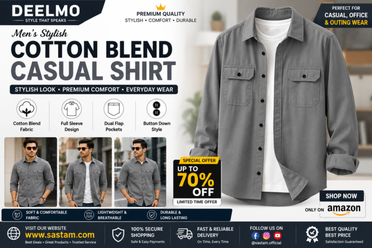 DEELMO Men’s Stylish Cotton Blend Casual Shirt