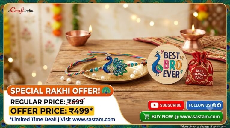 eCraftIndia Peacock Rakhi & "Best Bro Ever" Magnet Combo