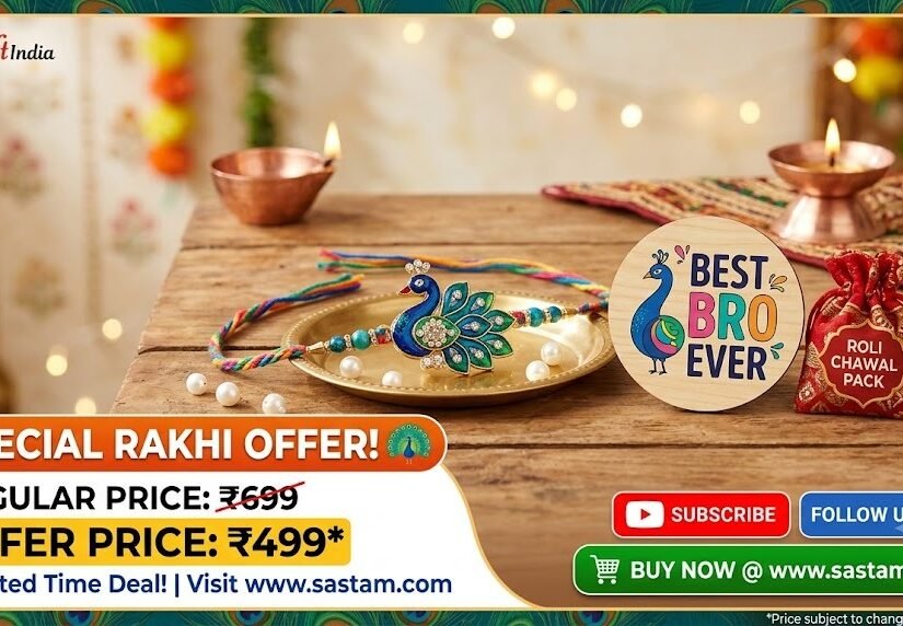 eCraftIndia Peacock Rakhi & "Best Bro Ever" Magnet Combo