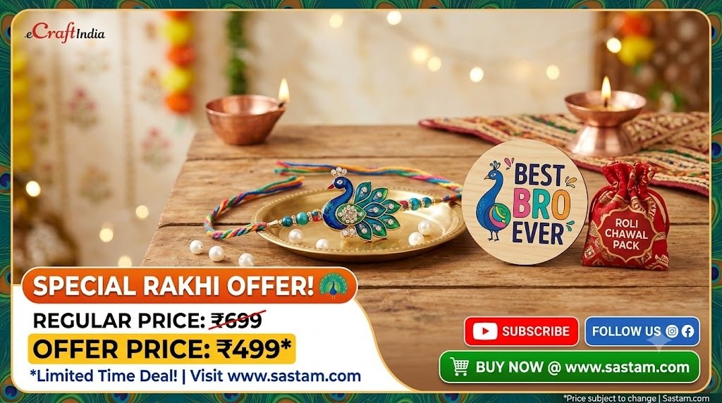 eCraftIndia Peacock Rakhi & "Best Bro Ever" Magnet Combo
